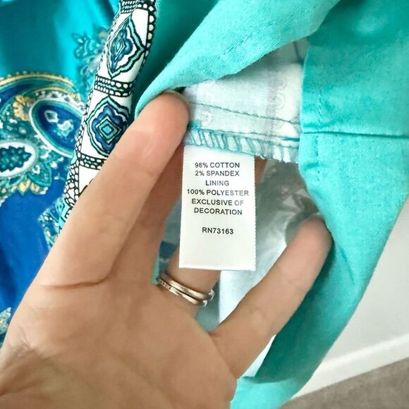 Spense Women Cotton Blend A Line Dress in Turquoise with Paisley Detail - 18W - Picture 7 of 7